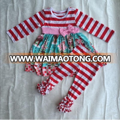 high quality baby boutique outfit girls christmas pattern outfit red and white stripe icing pants outfit