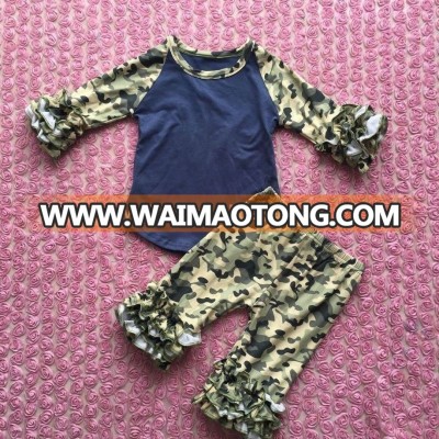 2017 spring new style outfits 3/4 sleeve camouflage fabric raglan with icing capris baby sets