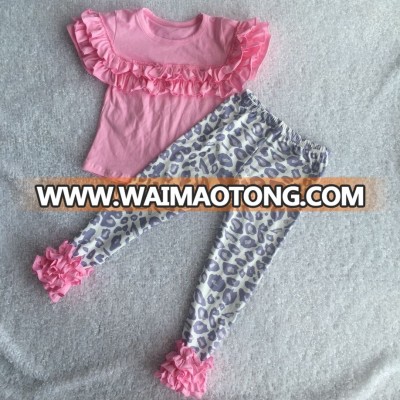 Autumn outfit pink ruffle shorts sleeve tops match cow fabric icing leggings baby set