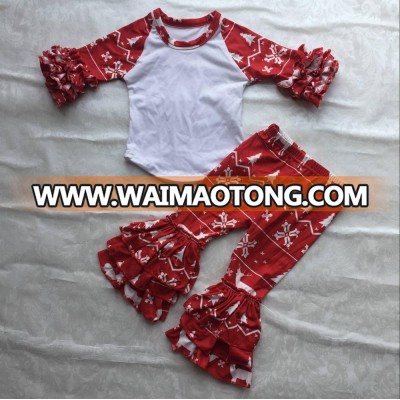 wholesale girls children red Christmas patterns raglan with leggings Christmas outfits