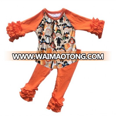 Popular style wholesale clothes Pumpkin Fabric raglan tops match icing leggings baby Halloween set