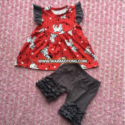 Hot sell summer clothes wholesale girls outfits dog printed tops with icing shorts baby outfits