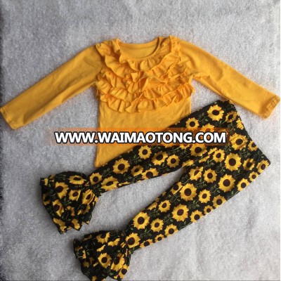 Baby Girls Fall/Autumn set yellow ruffle tops match sunflower printing leggings baby outfits