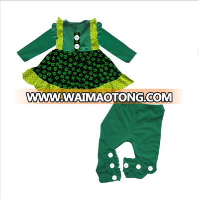 wholesale girls children clothes clover patterns ruffle dress st. patrick day outfits